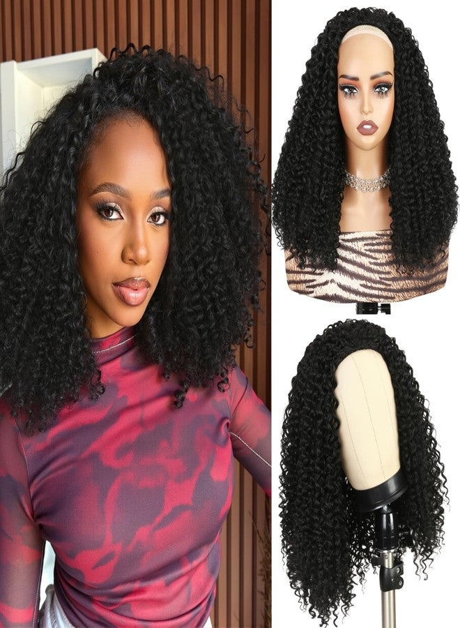 كويكويغ باروكة شعر قصيرة مجعدة من كويك ويغ، بتصميم مموج، بدون غراء، 3 في 1، باروكة قصيرة سلسة للنساء ذوات البشرة السمراء، باروكة شعر مجعدة من الكينك، سهلة الارتداء، مناسبة للمبتدئين، باروكة صناعية مع طوق رأس، طول 16 بوصة، لون أسود - Image 1